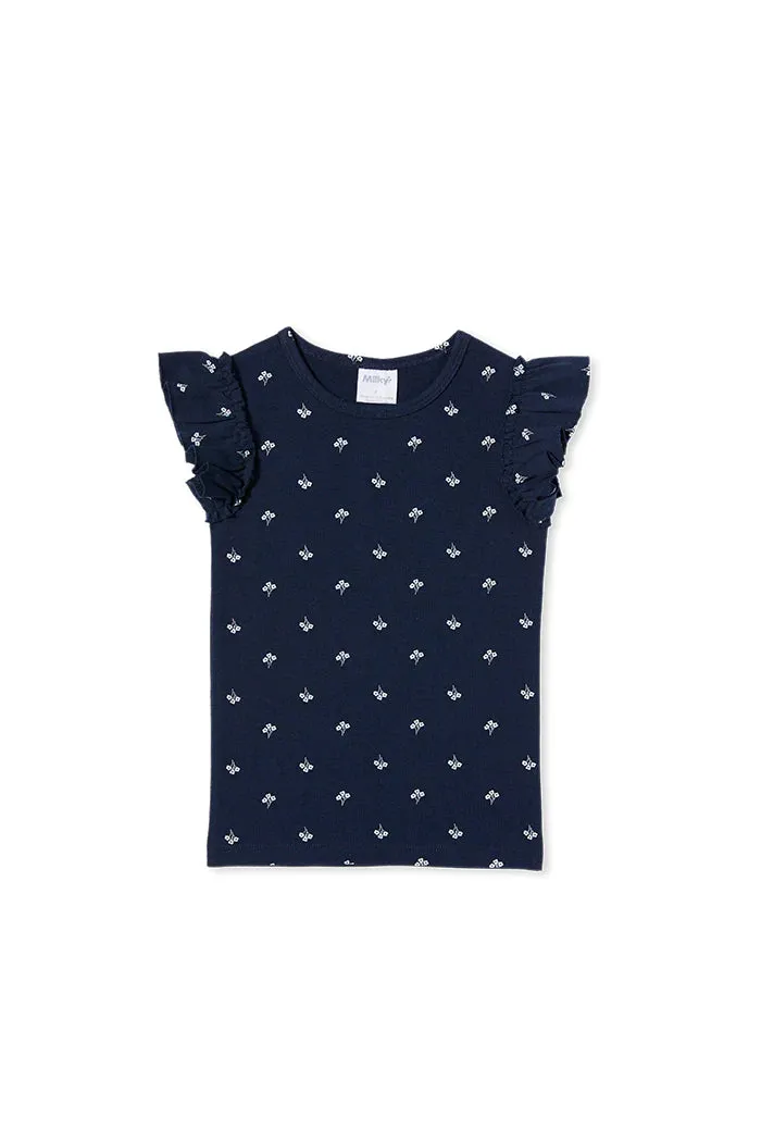 Milky Navy Floral Rib Tee