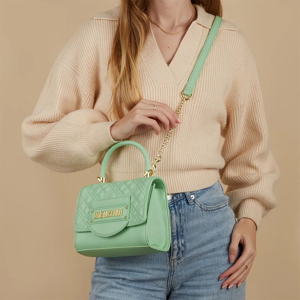 Mini Borsa a Mano LOVE MOSCHINO linea Quilted Tab Verde Menta