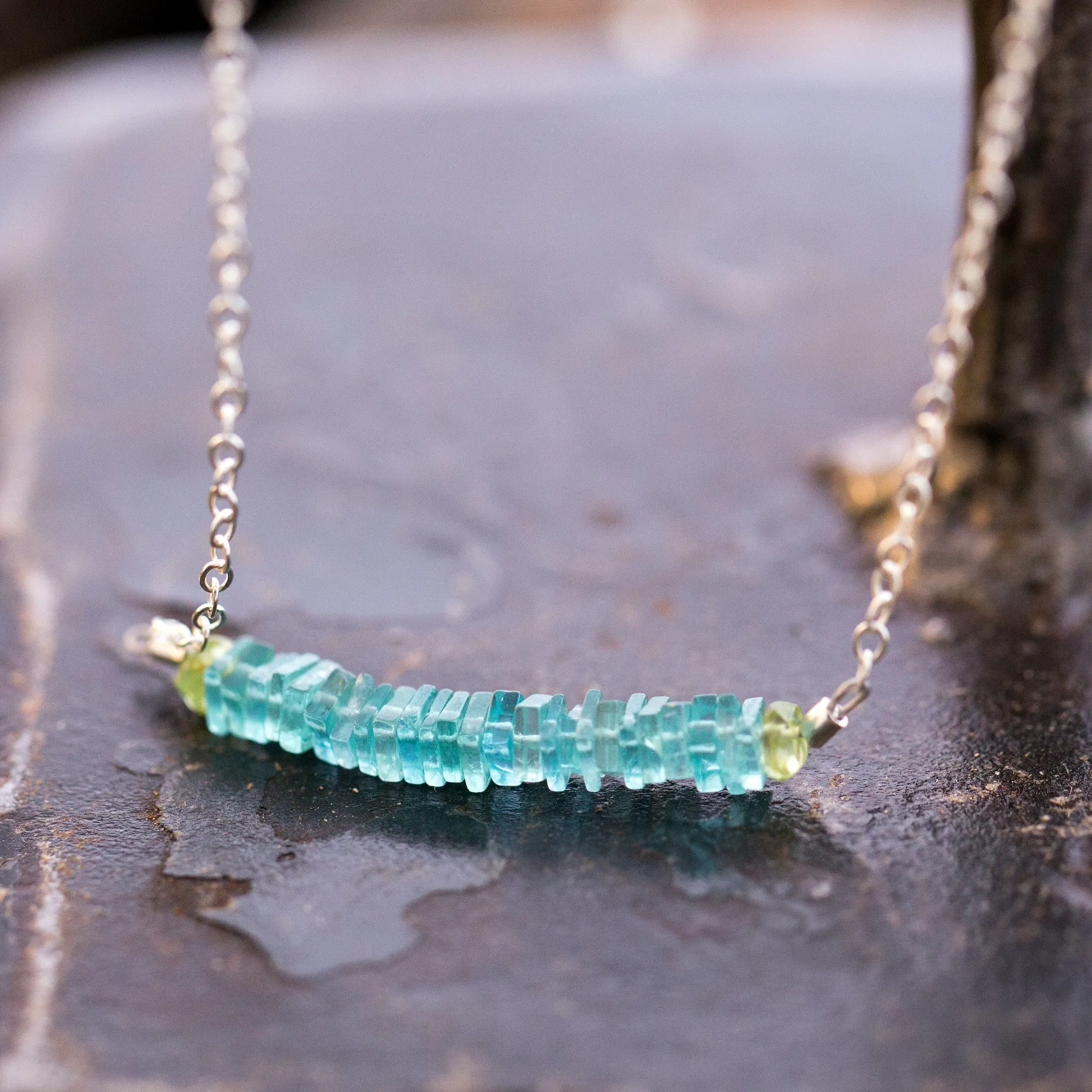 Mizu - Teal Blue Apatite Stacked Gemstone Necklace