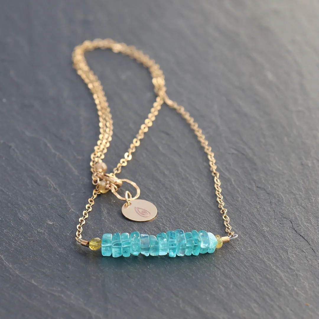 Mizu - Teal Blue Apatite Stacked Gemstone Necklace