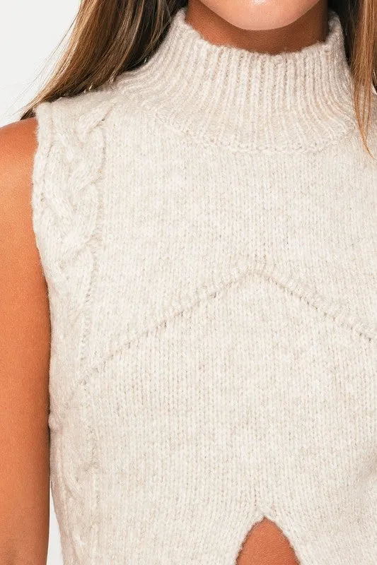 Mock Neck Cutout Crop Sweater