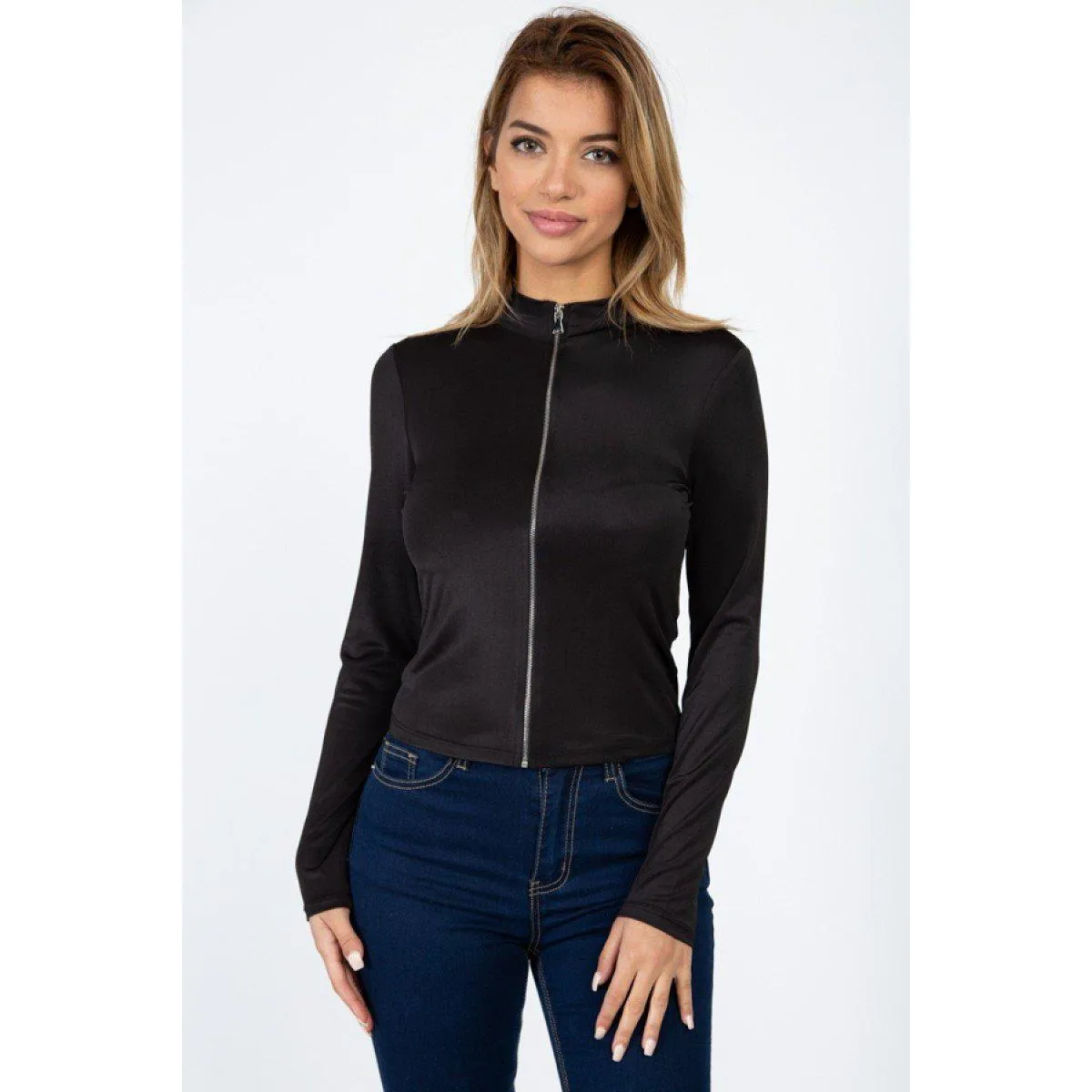 Mock Neck Zip Front Crop Top