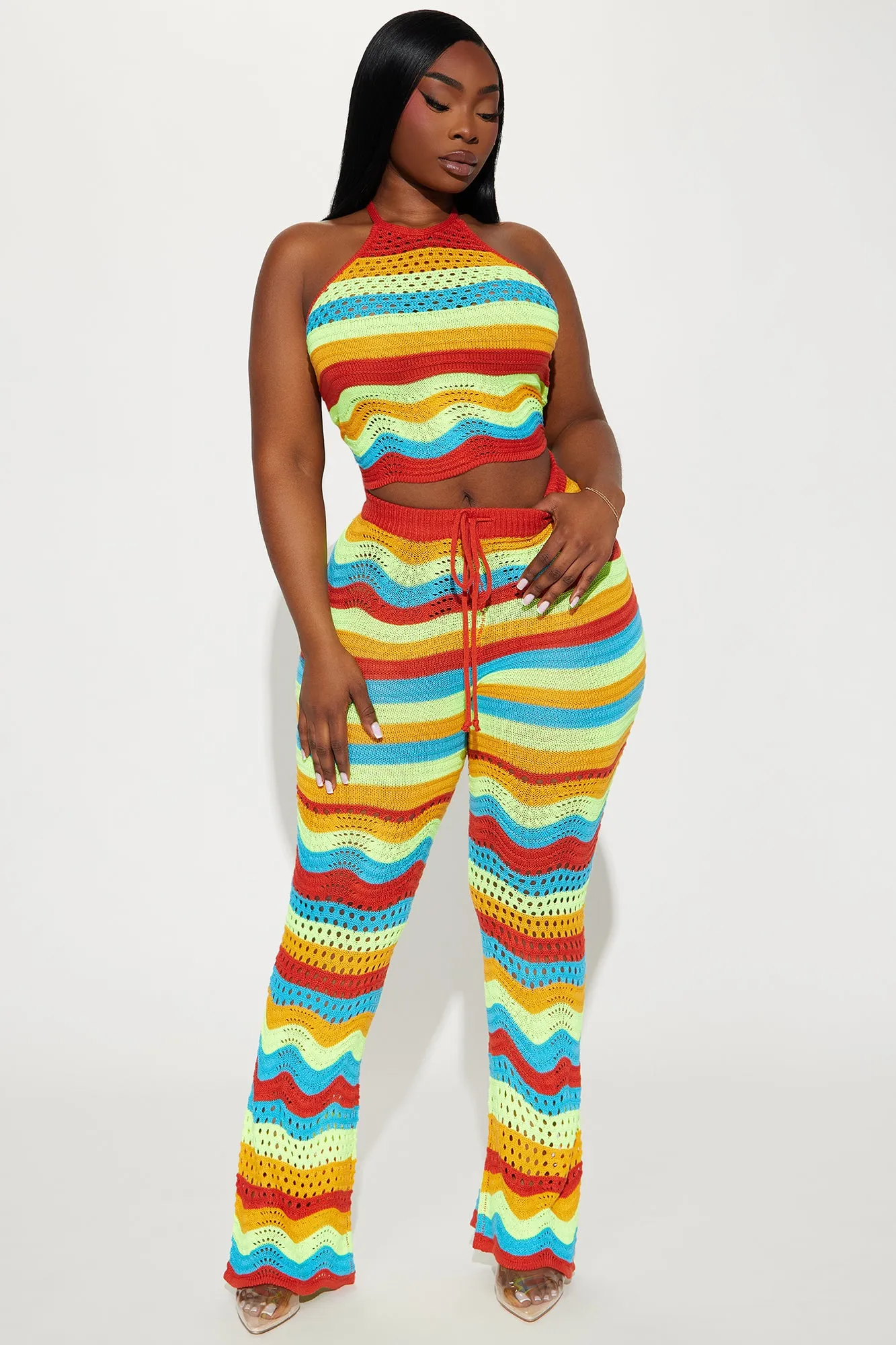 Naya Crochet Pant Set - Orange/combo