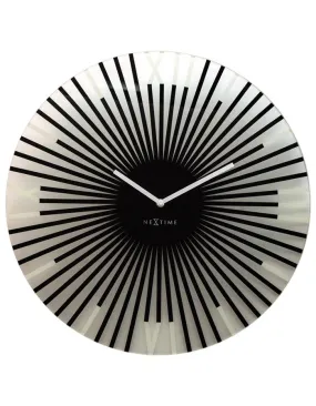 NeXtime Sticks Black Glass Wall Clock - White Hands & Markers - 17in Diameter