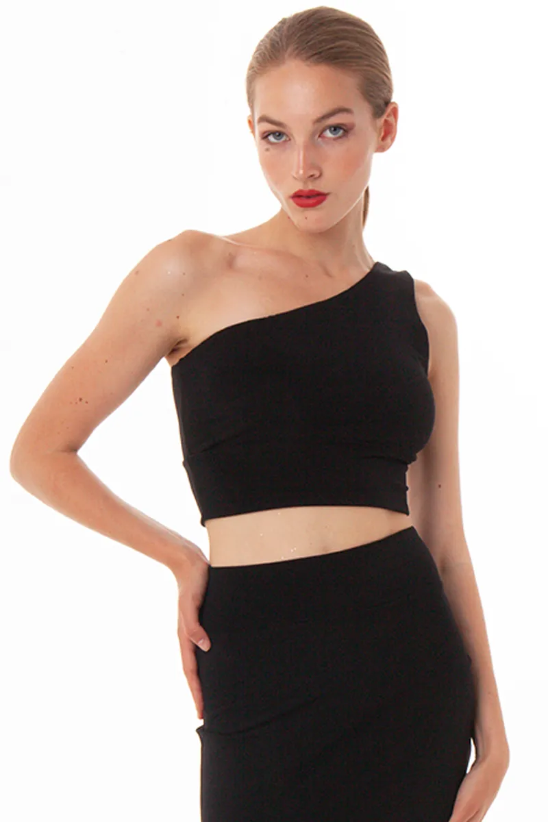 One Shoulder Crop Top With Side Cutout