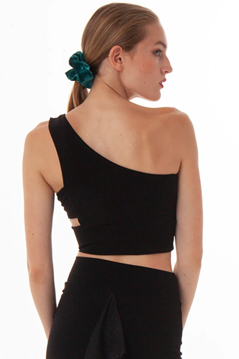 One Shoulder Crop Top With Side Cutout