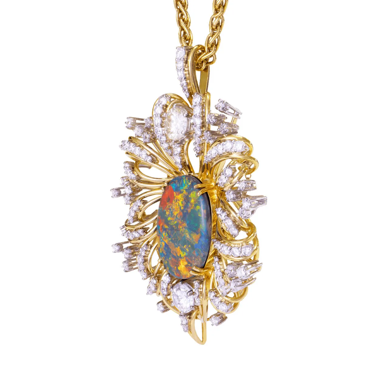 'Opal Blossom' Black Opal & Diamond Necklace