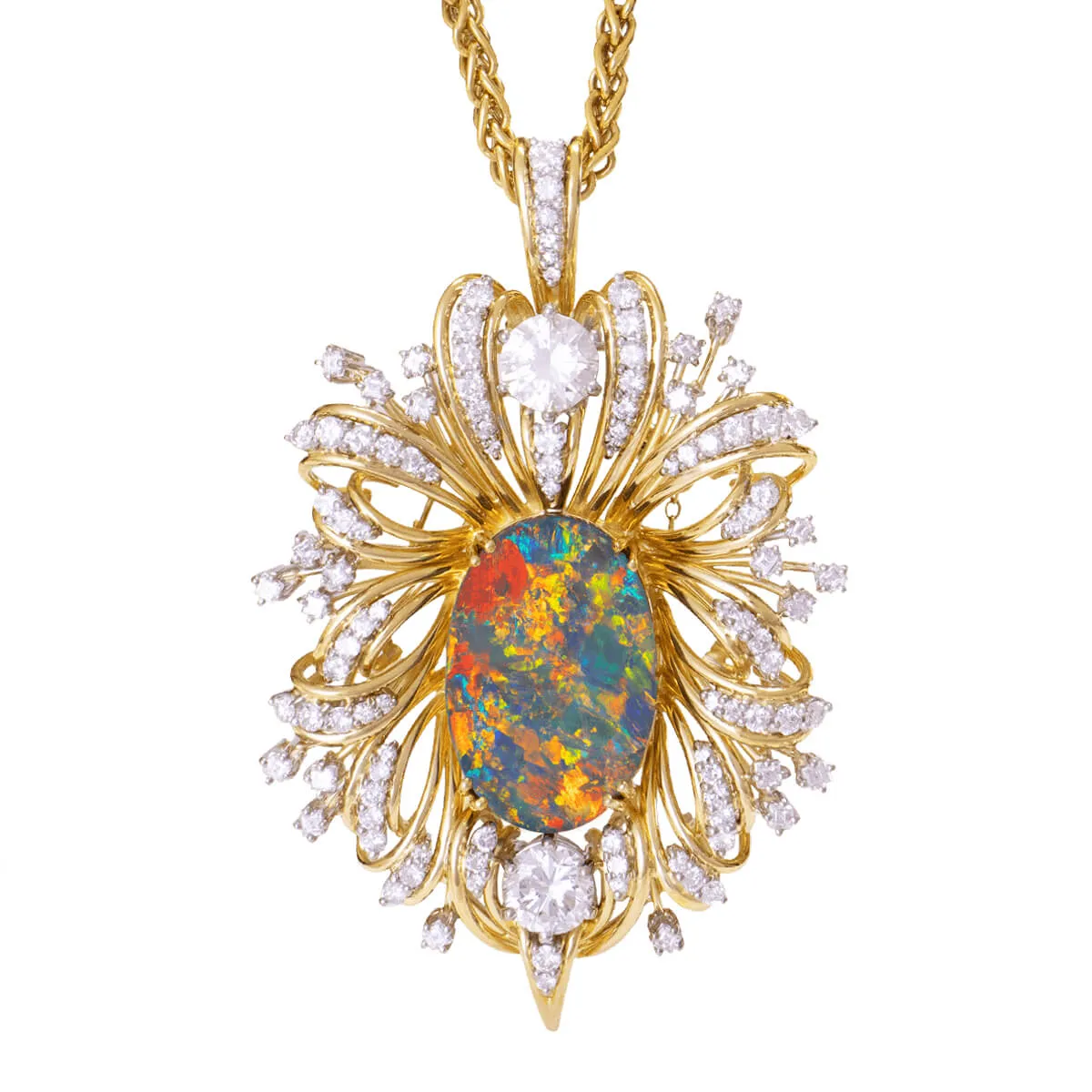 'Opal Blossom' Black Opal & Diamond Necklace