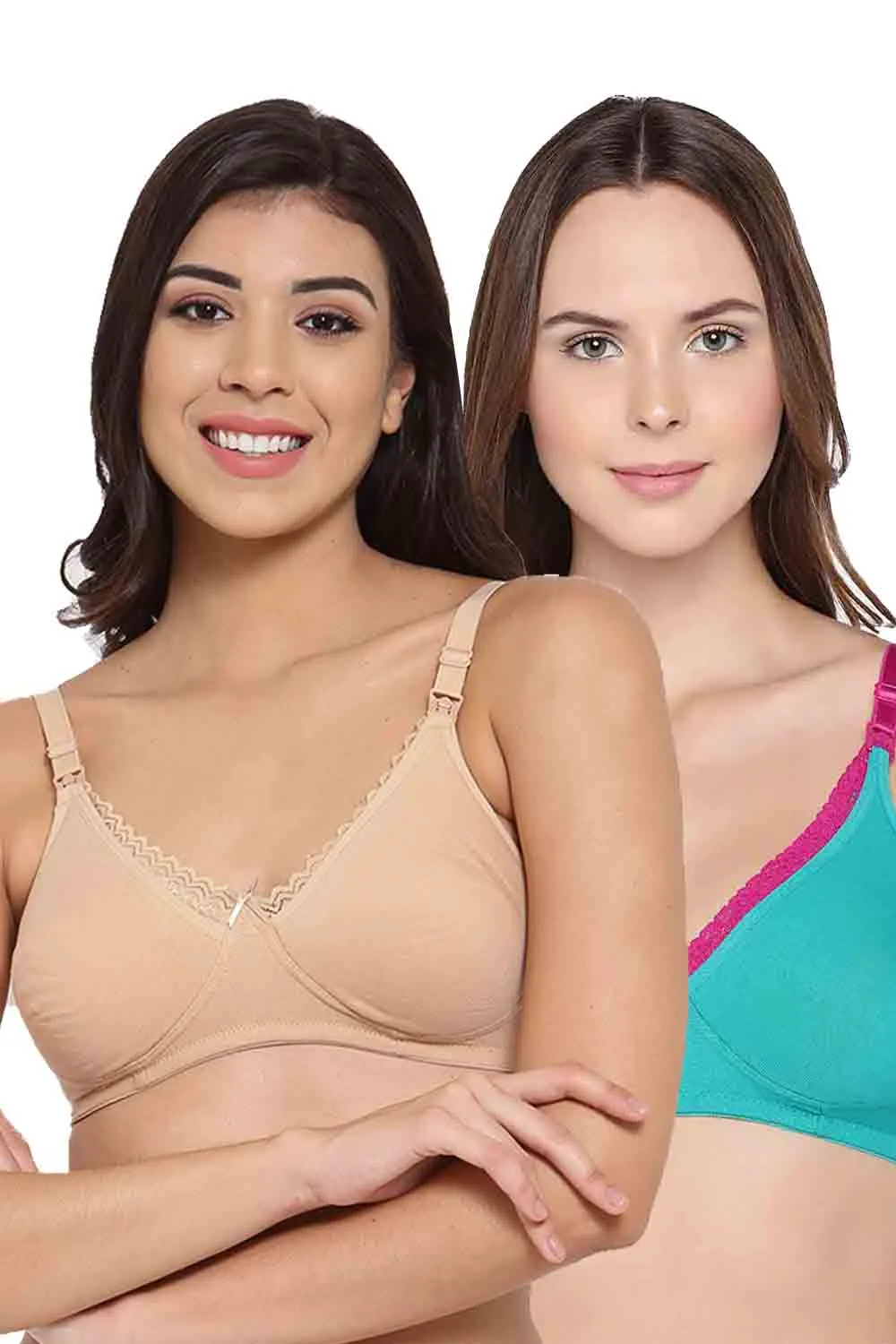 Organic Cotton Antimicrobial Laced Soft Nursing Bra (Pack of 2)-IMB003B_IMB003D