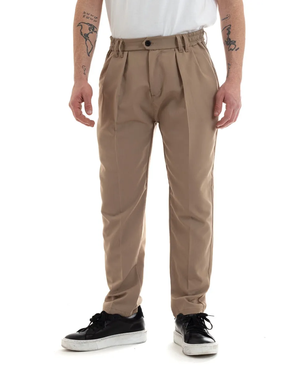 Pantaloni Uomo Pantalaccio Comodo Viscosa Elastico Straight Fit Camel GIOSAL-P5645A