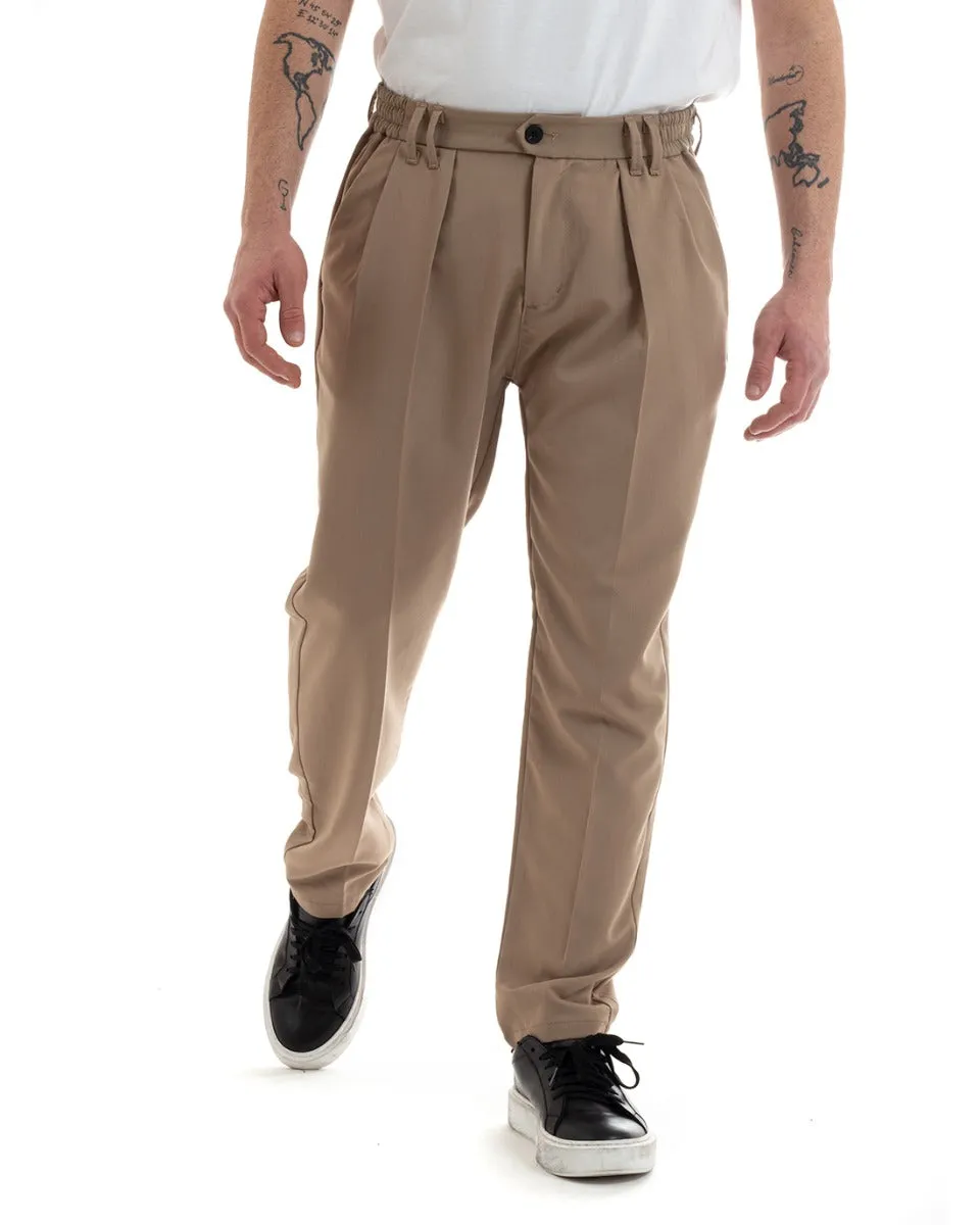 Pantaloni Uomo Pantalaccio Comodo Viscosa Elastico Straight Fit Camel GIOSAL-P5645A