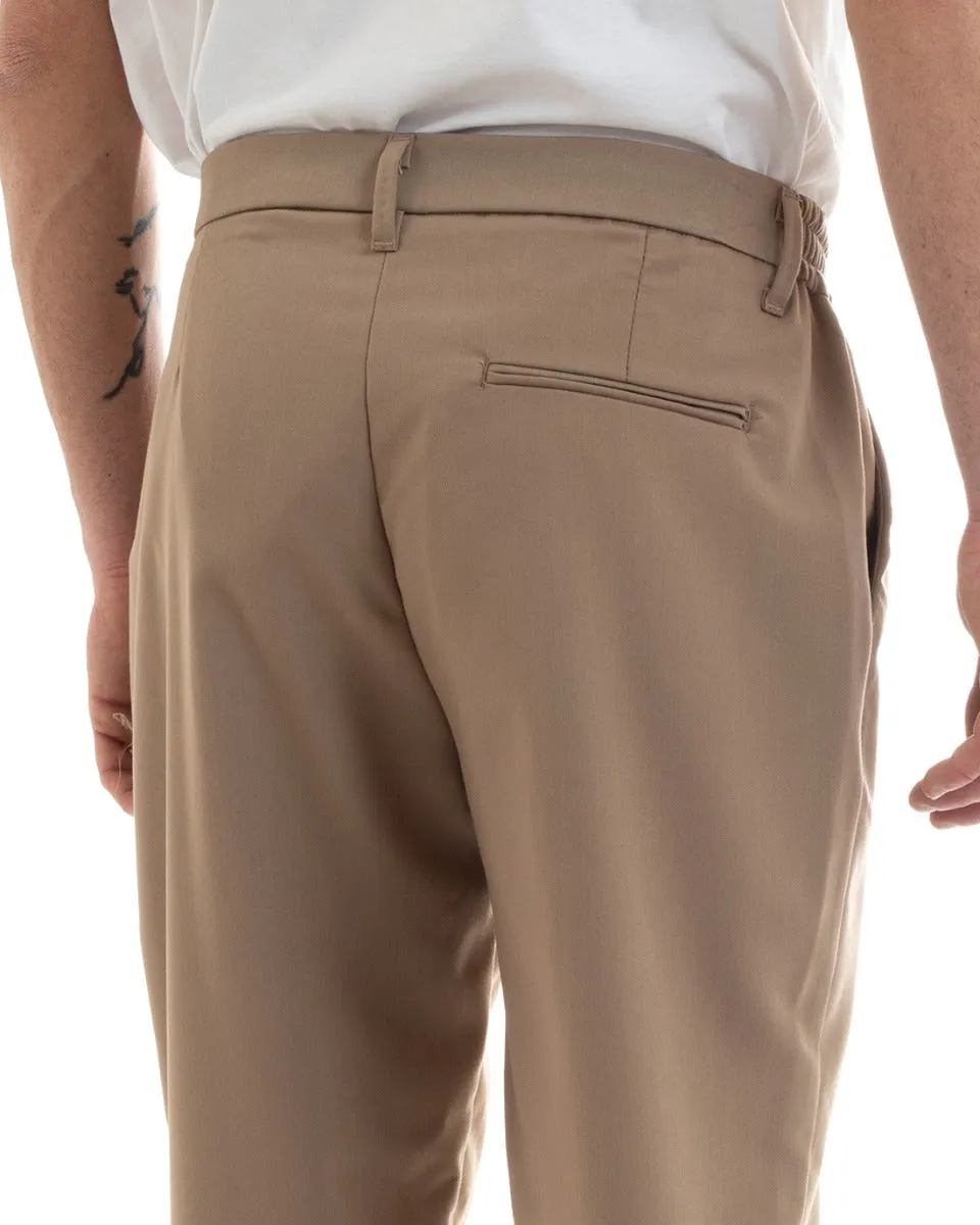 Pantaloni Uomo Pantalaccio Comodo Viscosa Elastico Straight Fit Camel GIOSAL-P5645A