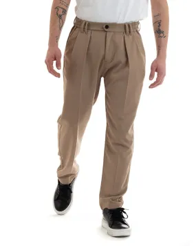 Pantaloni Uomo Pantalaccio Comodo Viscosa Elastico Straight Fit Camel GIOSAL-P5645A