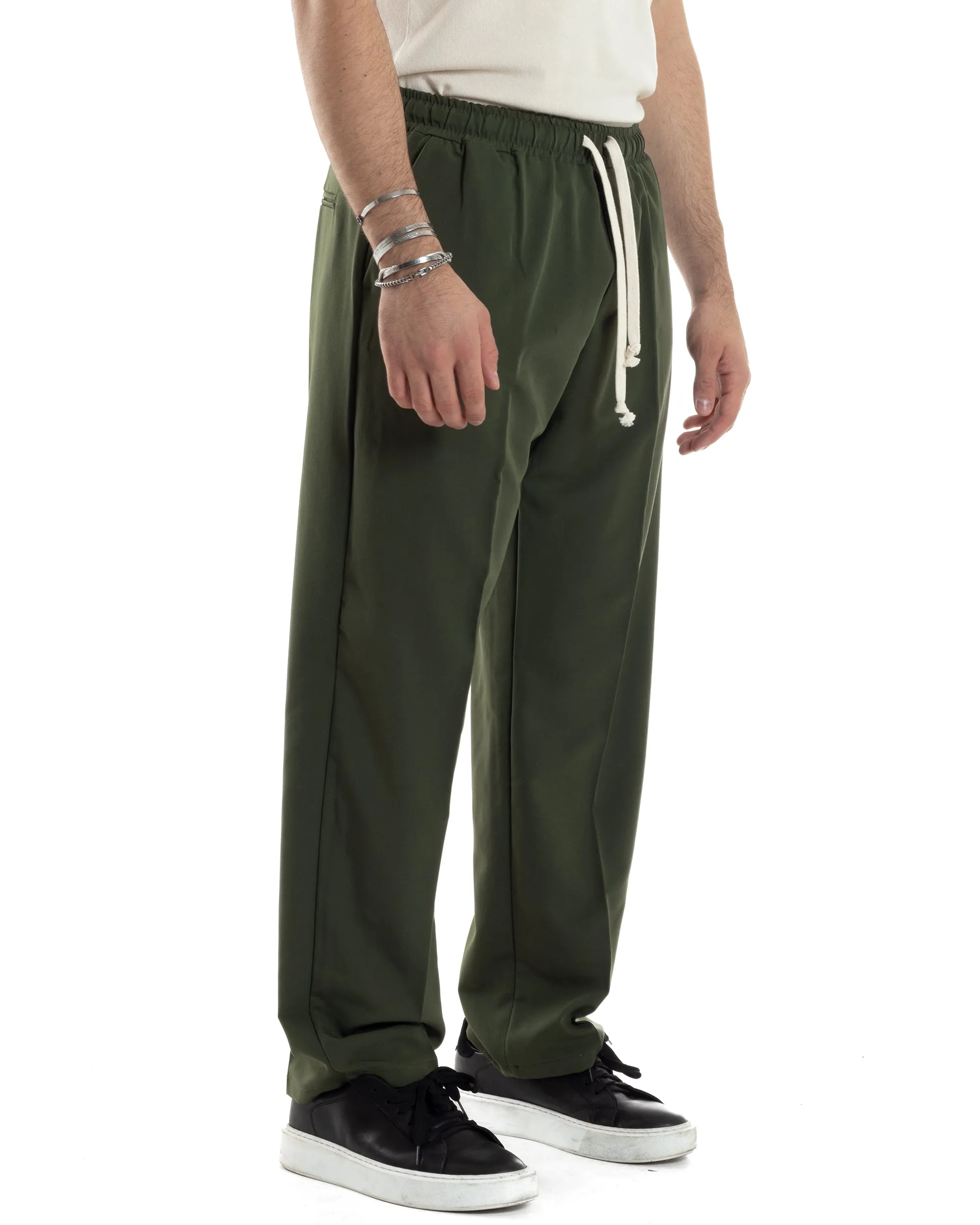 Pantaloni Uomo Pantalaccio Morbido Viscosa Baggy Verde Coulisse Fondo Largo GIOSAL-P6093A