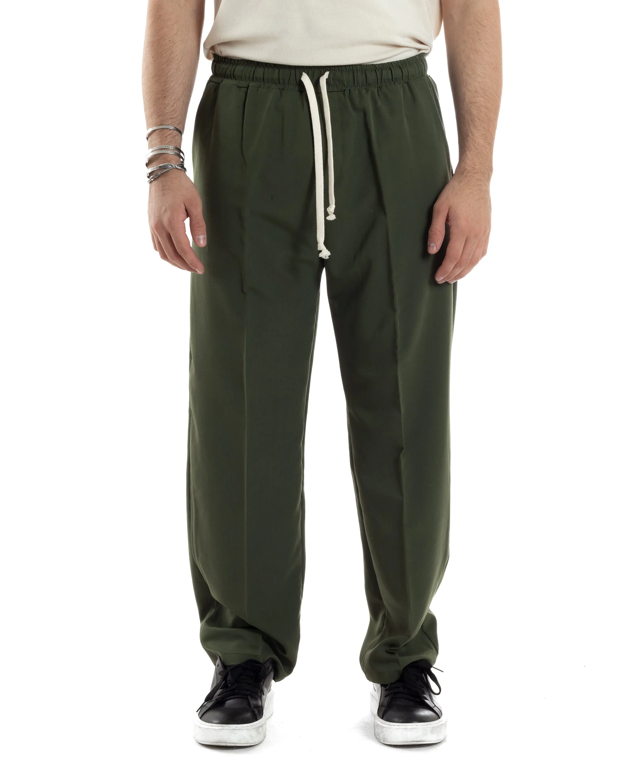 Pantaloni Uomo Pantalaccio Morbido Viscosa Baggy Verde Coulisse Fondo Largo GIOSAL-P6093A