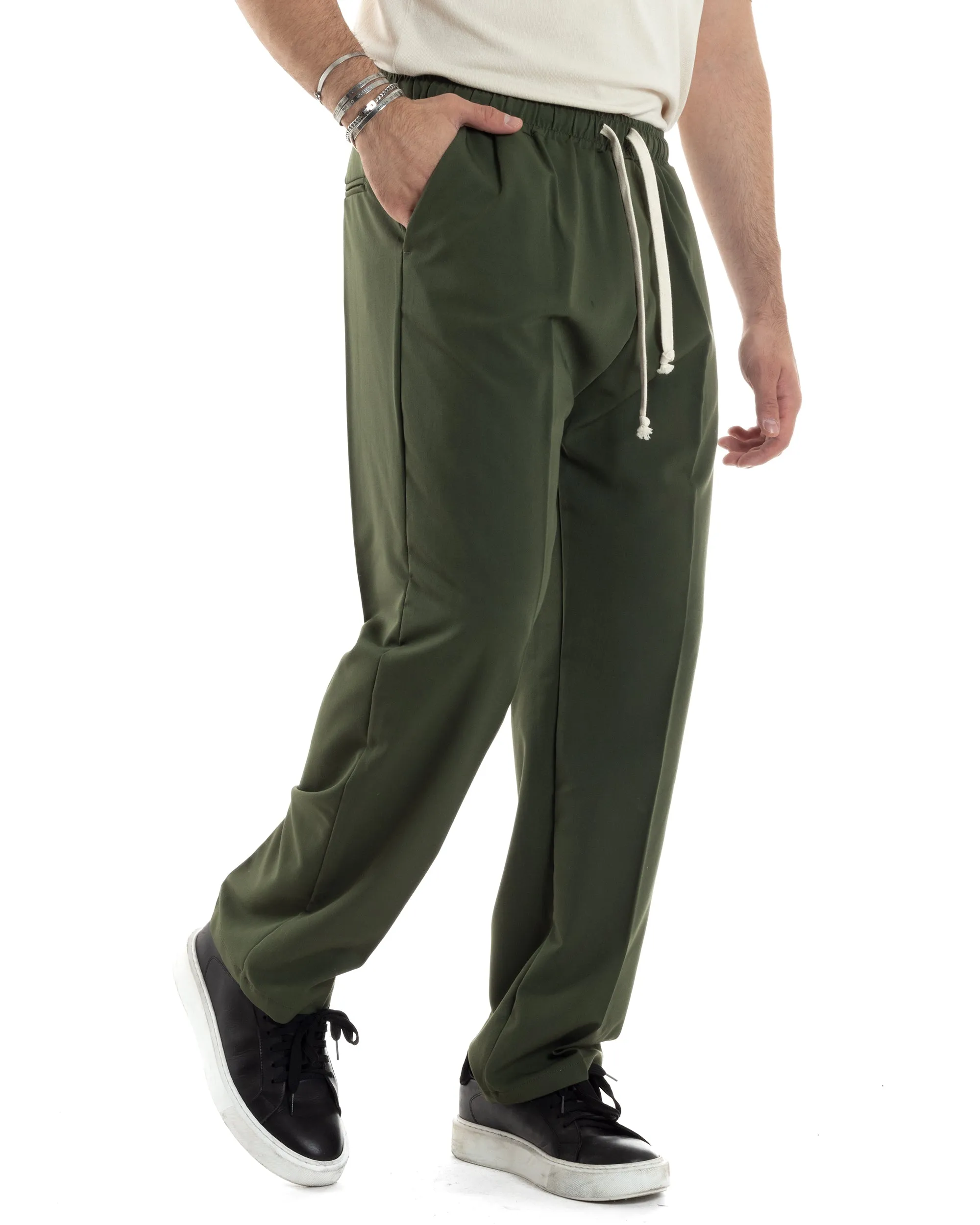 Pantaloni Uomo Pantalaccio Morbido Viscosa Baggy Verde Coulisse Fondo Largo GIOSAL-P6093A