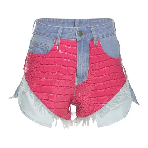 Patchwork Pocket Women Denim Jeans Shorts