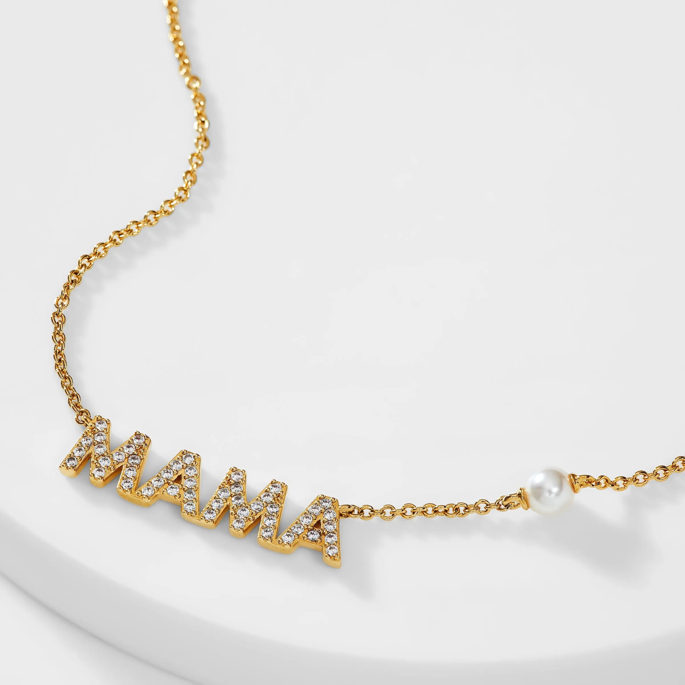 PEARL AND PAVE CZ MAMA NECKLACE