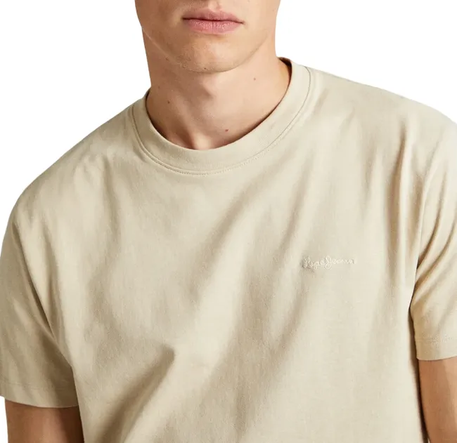 Pepe Jeans men's short sleeve t-shirt with embroidered logo Connor PM509206 821 beige