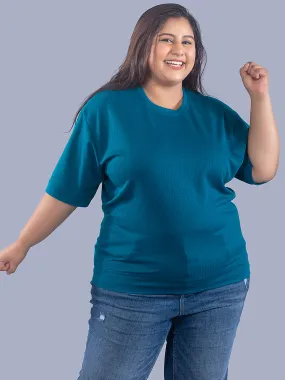 Plus Size Cotton Street Style T-shirts For Summer -Teal Blue