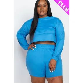 Plus Size Cozy Crop Top And Shorts Set