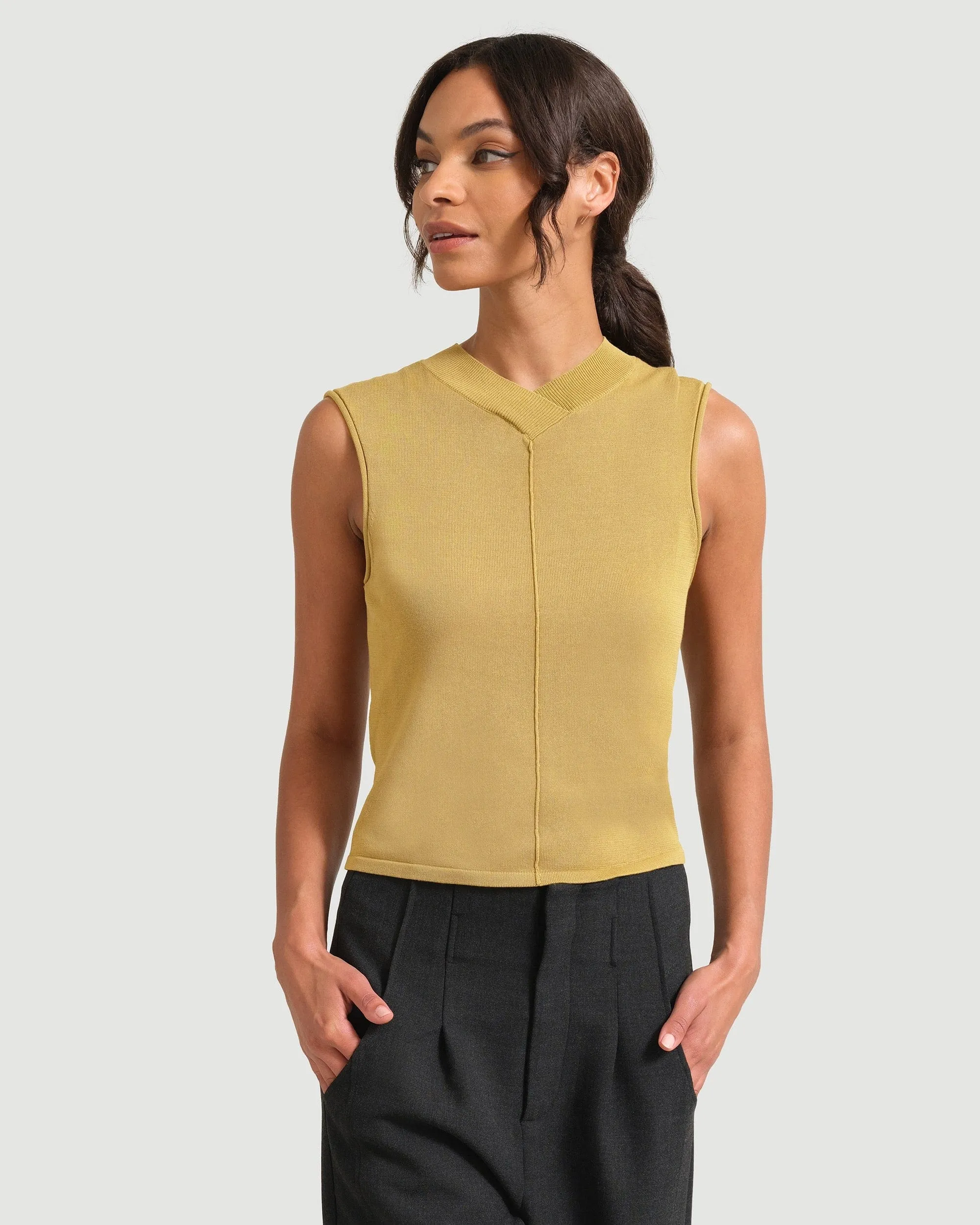 Priya V-Neck Cropped Sweater Tank