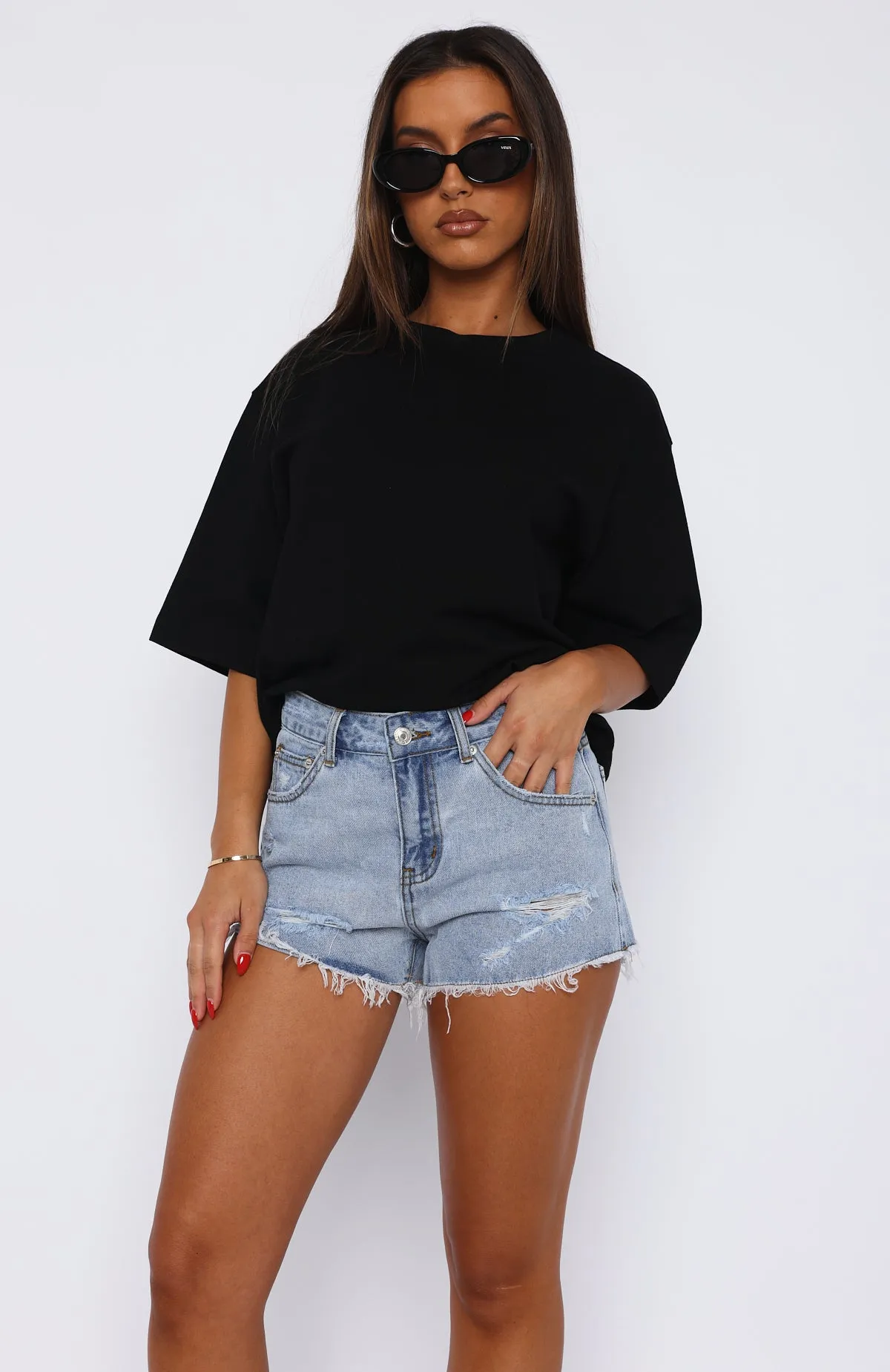 Push My Buttons Denim Shorts Mid Blue