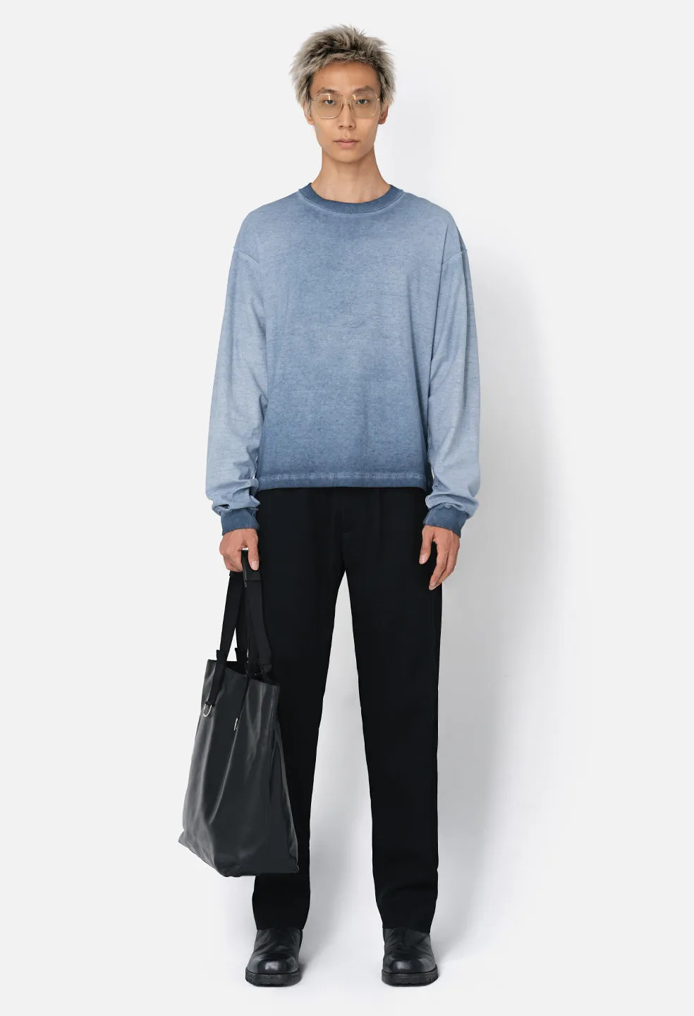 Reversed Cropped LS Tee / Oil Wash Navy