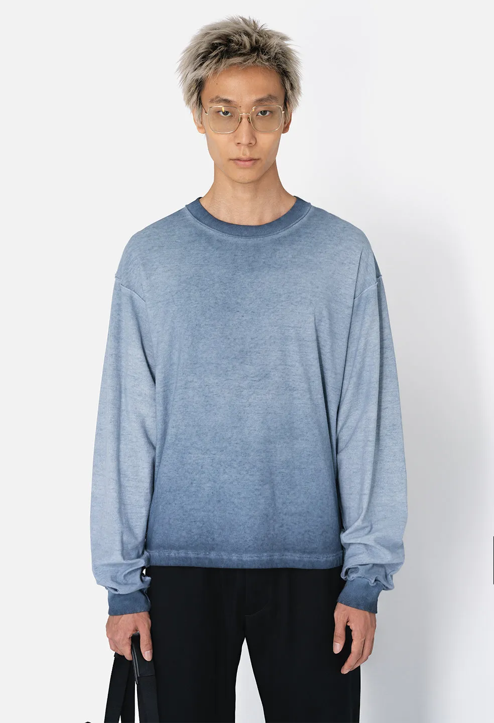 Reversed Cropped LS Tee / Oil Wash Navy