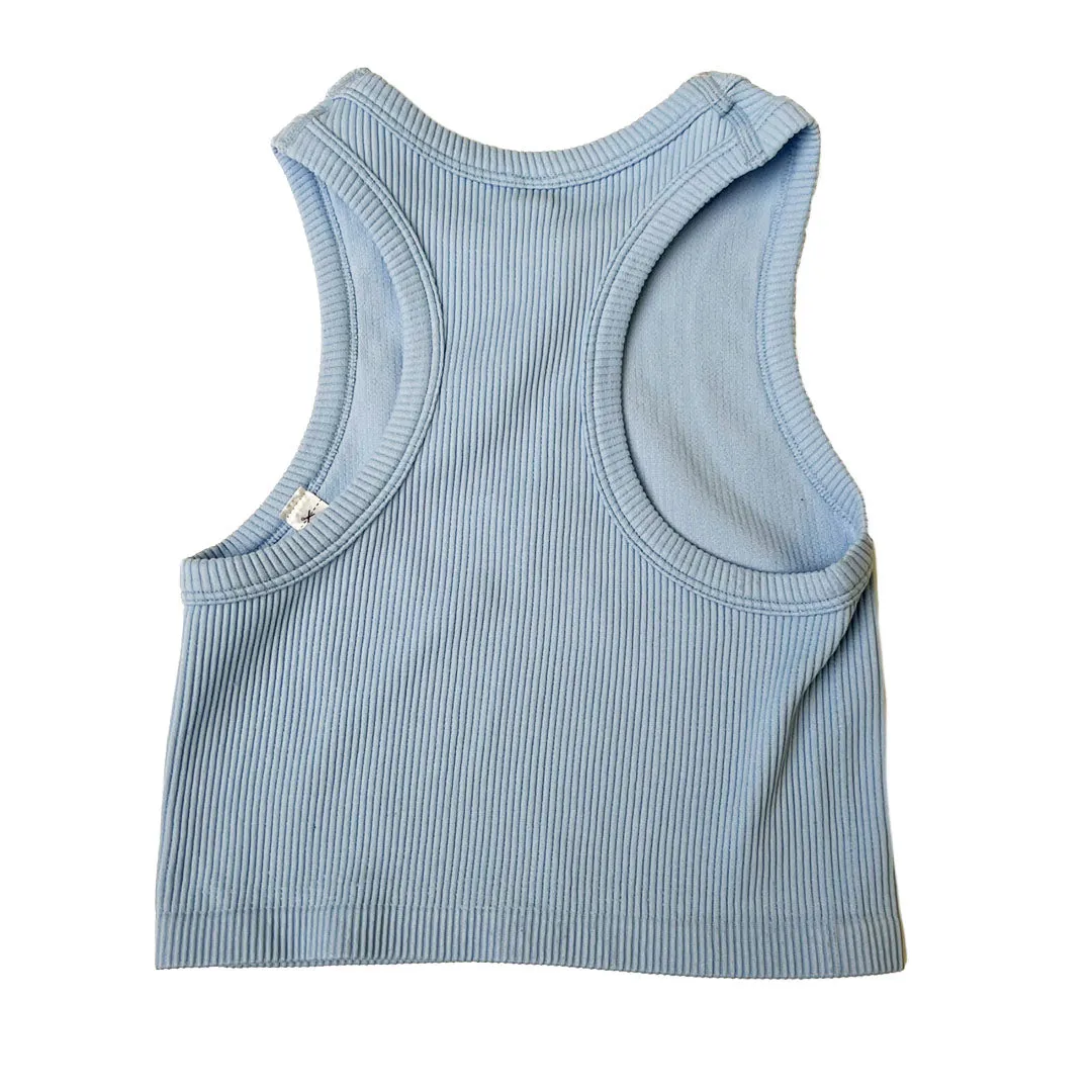 Ribbed Sleevless Round Neck Crop Tank Top