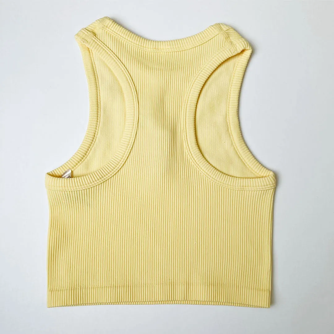 Ribbed Sleevless Round Neck Crop Tank Top