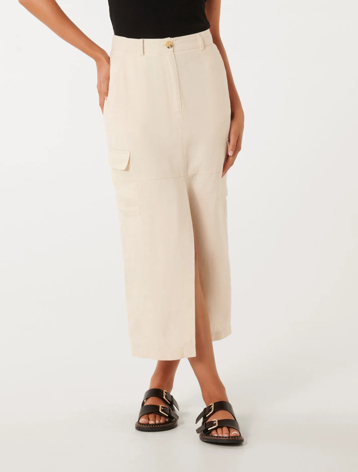 Ronnie Linen Cargo Midi Skirt