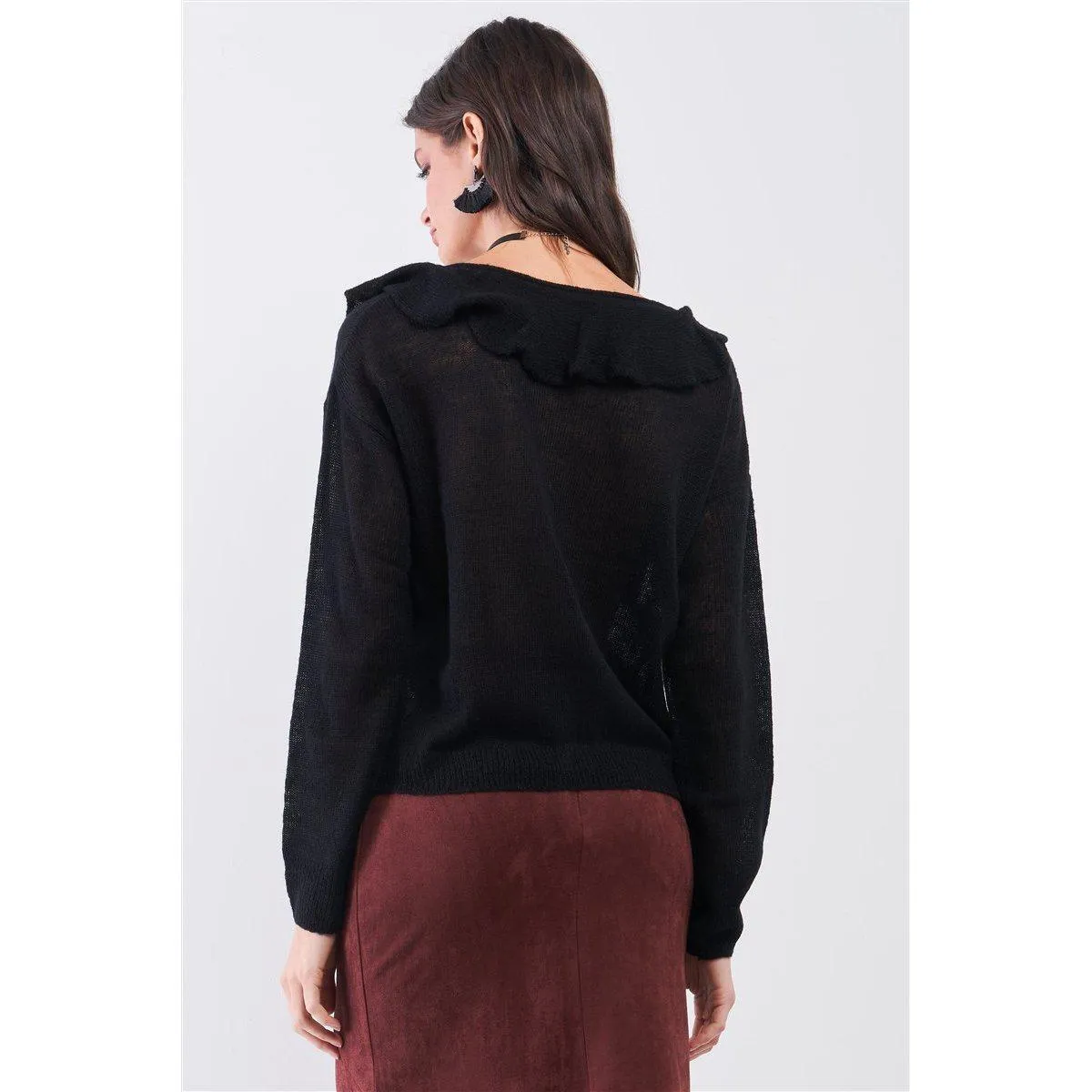 Round Neck Bertha Collar Button-front Cardigan