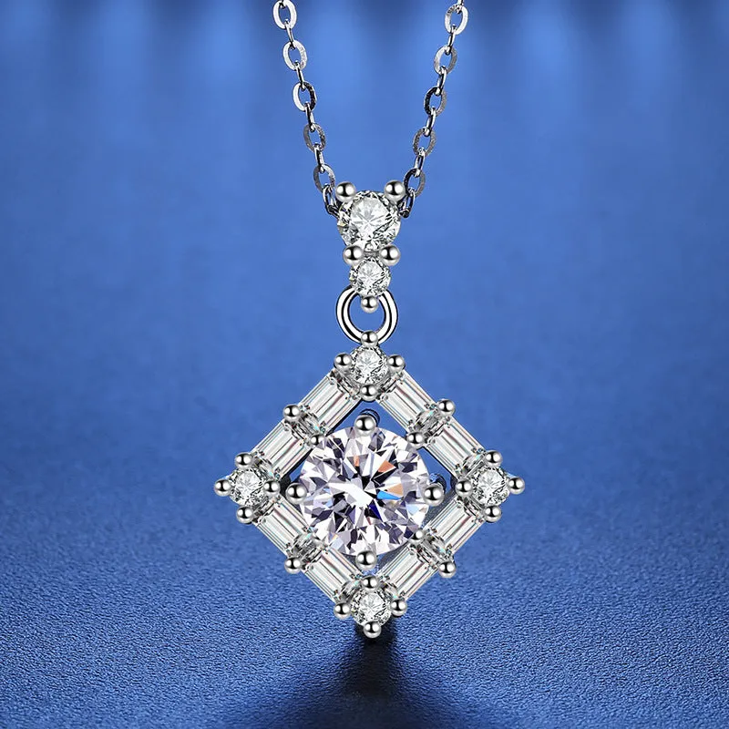 S925 Sterling Silver Crystal Square Moissanite Necklace