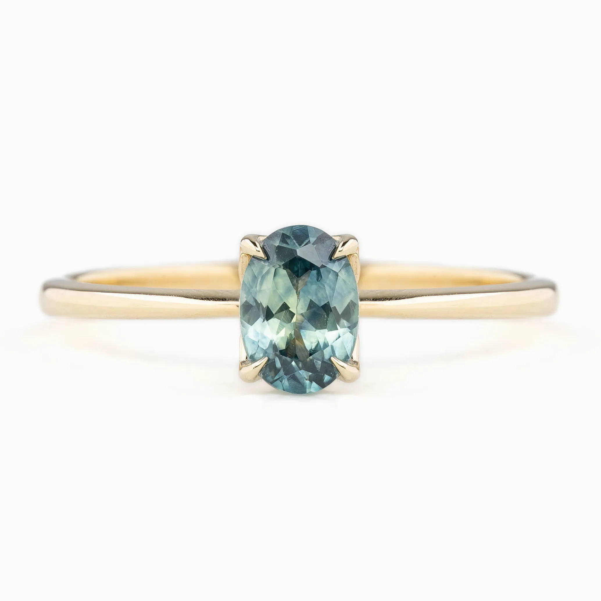 Sara Ring 0.73ct Blue Green Montana Sapphire, 14K Yellow Gold (One of a kind)