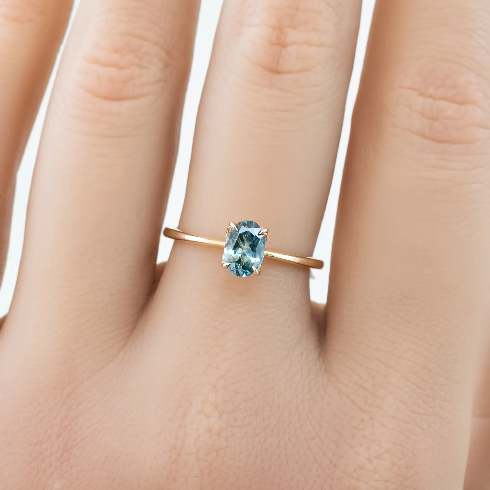 Sara Ring 0.73ct Blue Green Montana Sapphire, 14K Yellow Gold (One of a kind)