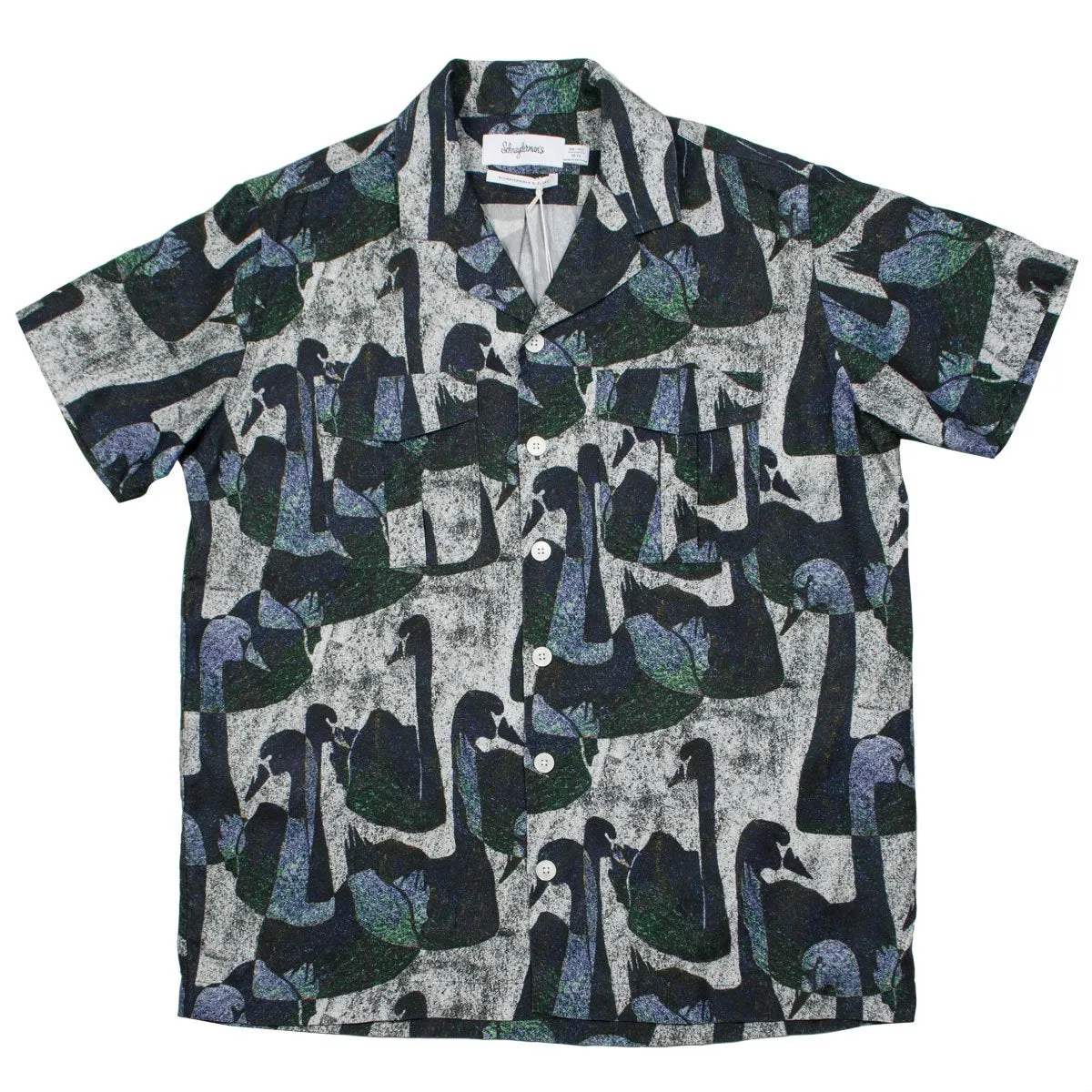 Schnayderman's - Swan Print SS Notch Shirt – Black/White/Green