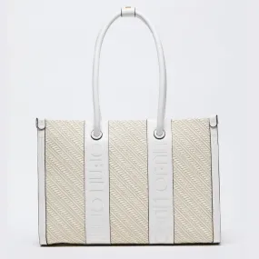 Shopping Bag LIU JO in Rafia con Logo Ricamato Off White