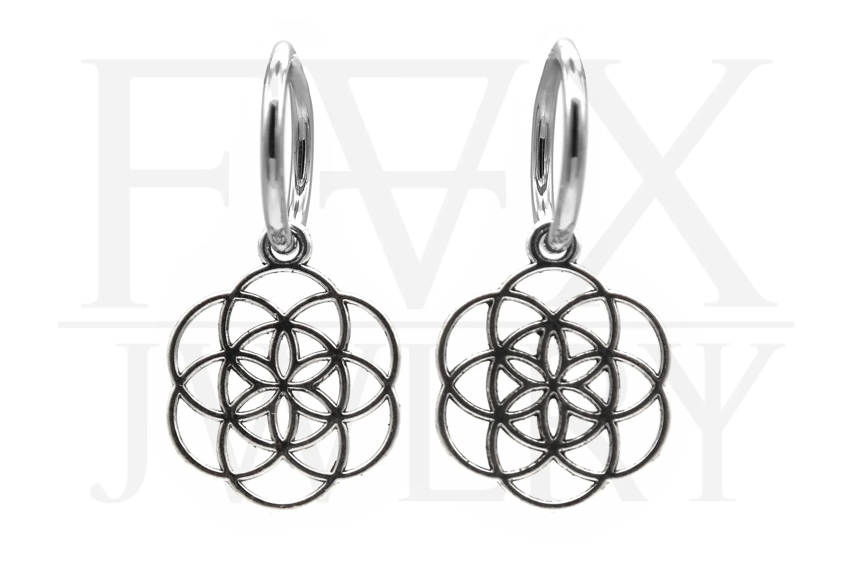 Silver Flower of Life Hoops