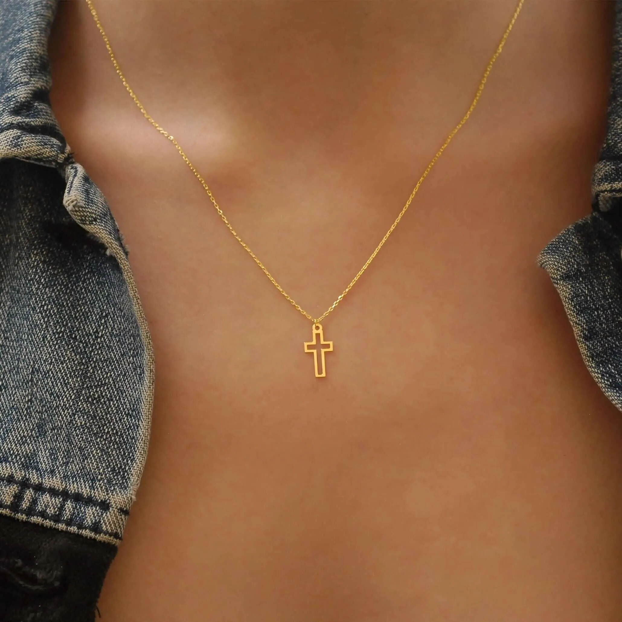 Small Cross Necklace | 14K Solid Gold