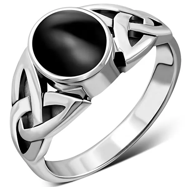 Smaller Black Onyx Triquetra Ring - Sterling Silver