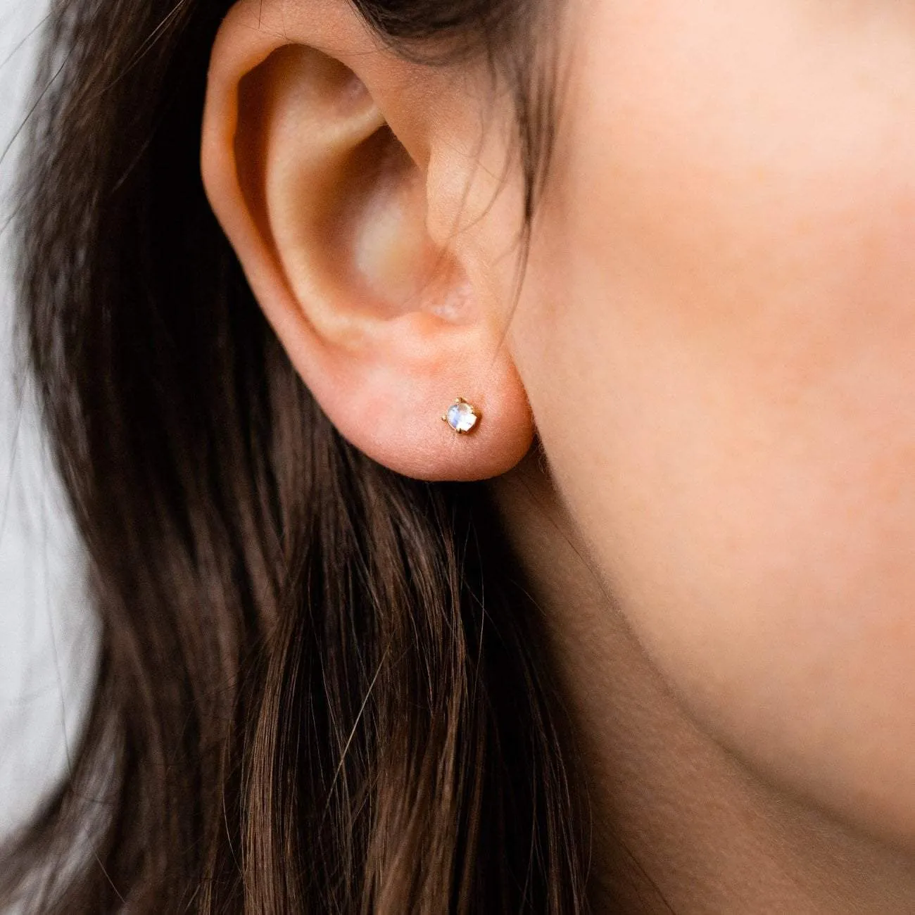 Solid Gold Moonstone Studs