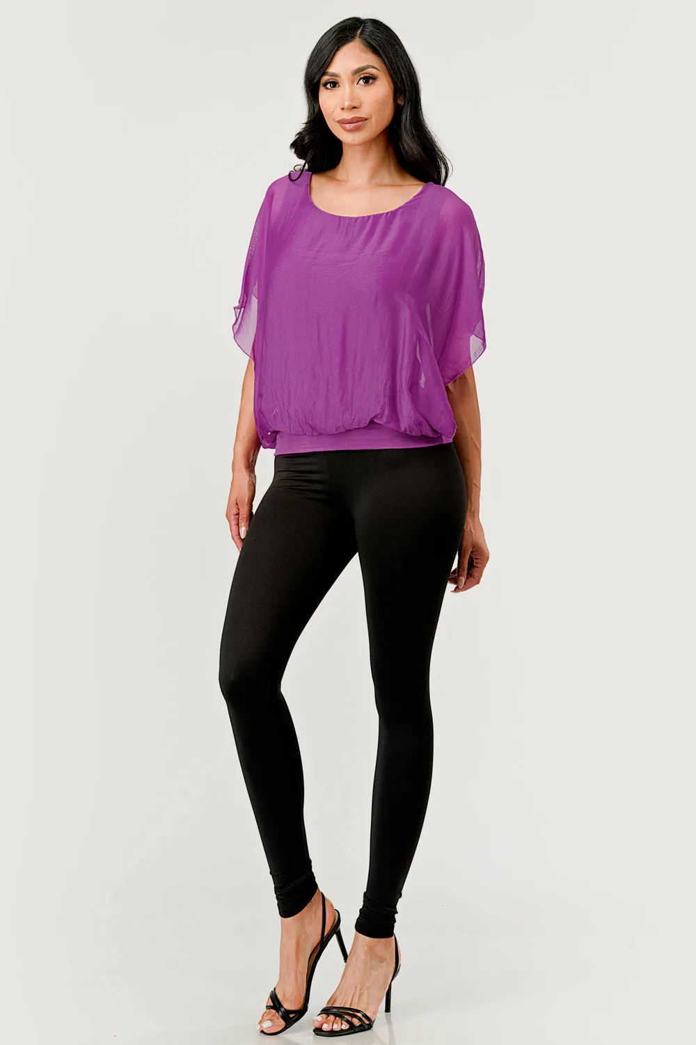 Solid Silk Banded Bottom Top