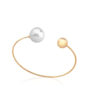 Steel Titanium Gold Plated Bracelet for Women with Organic Pearl, 14mm Round White Pearl, 23 Diameter, Aura Collection