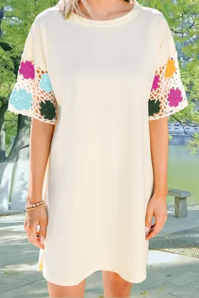 Sunset and Swim  Openwork Crochet Round Neck Half Sleeve Dress