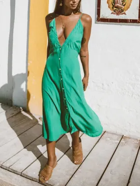 Sunset Vacation Buttoned Plunge Midi Cami Dress