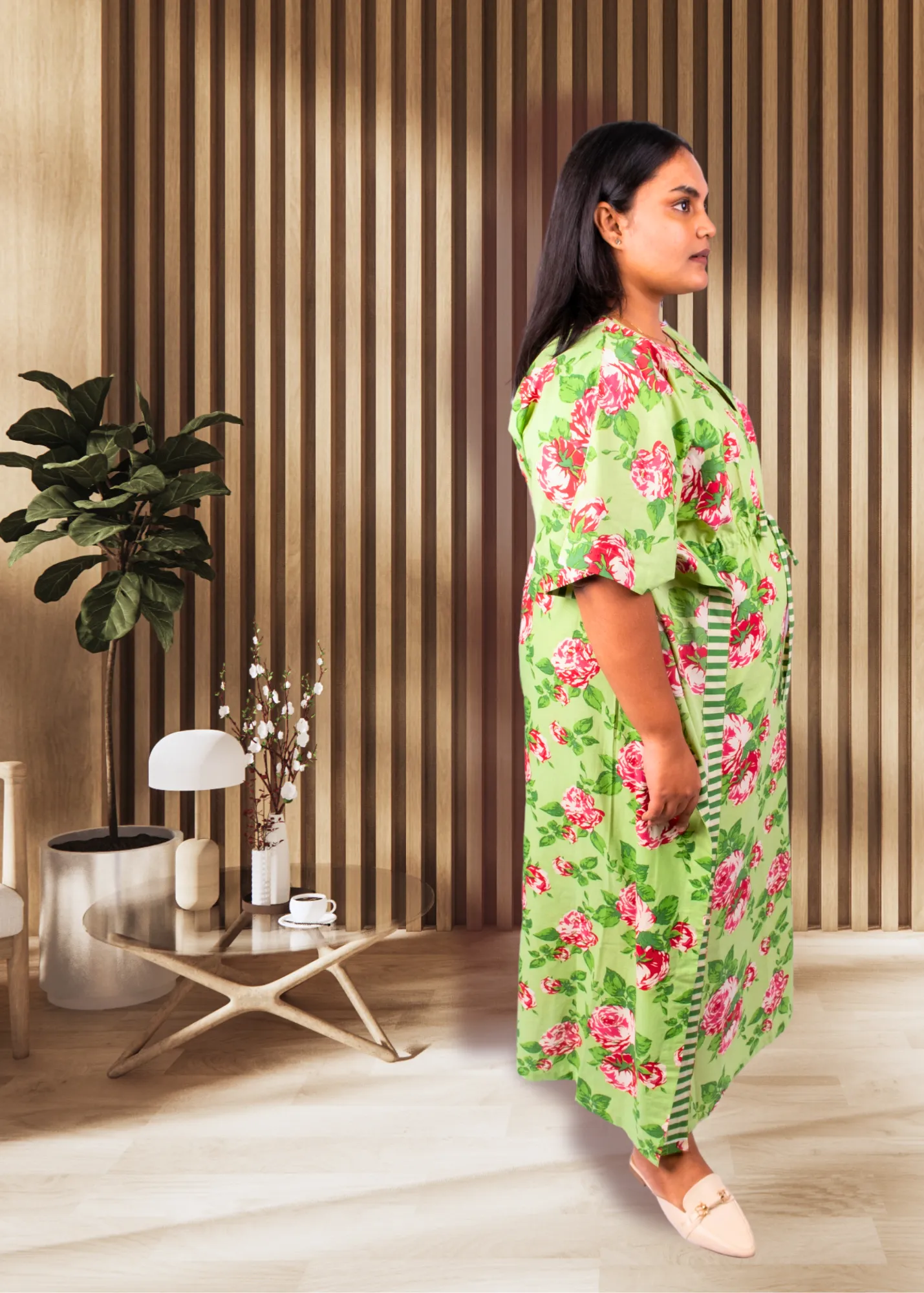 Surya Caftan - Green Roses