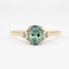 Teresa Ring 1.31ct Blue Green Oval Montana Sapphire, 14K Yellow Gold (One of a kind)