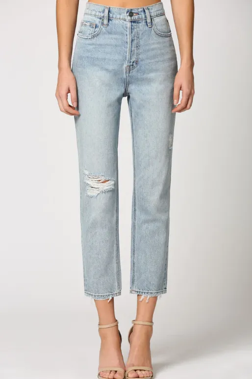 Tracey Light Wash Distressed Straight Crop Jeans