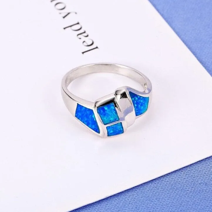 Trendy Fashion Blue Fire Opal Twist Ring - 925 Sterling Silver